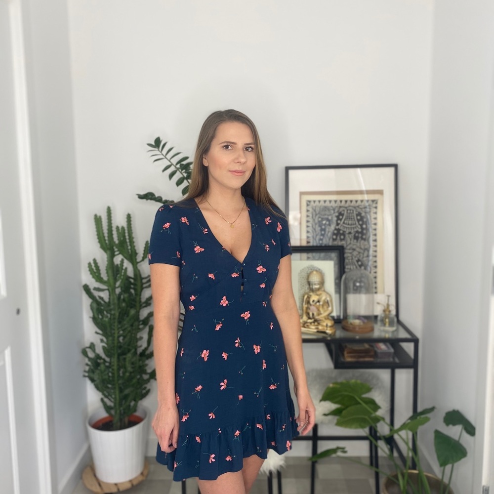 Navy blue floral dress with cute button detail